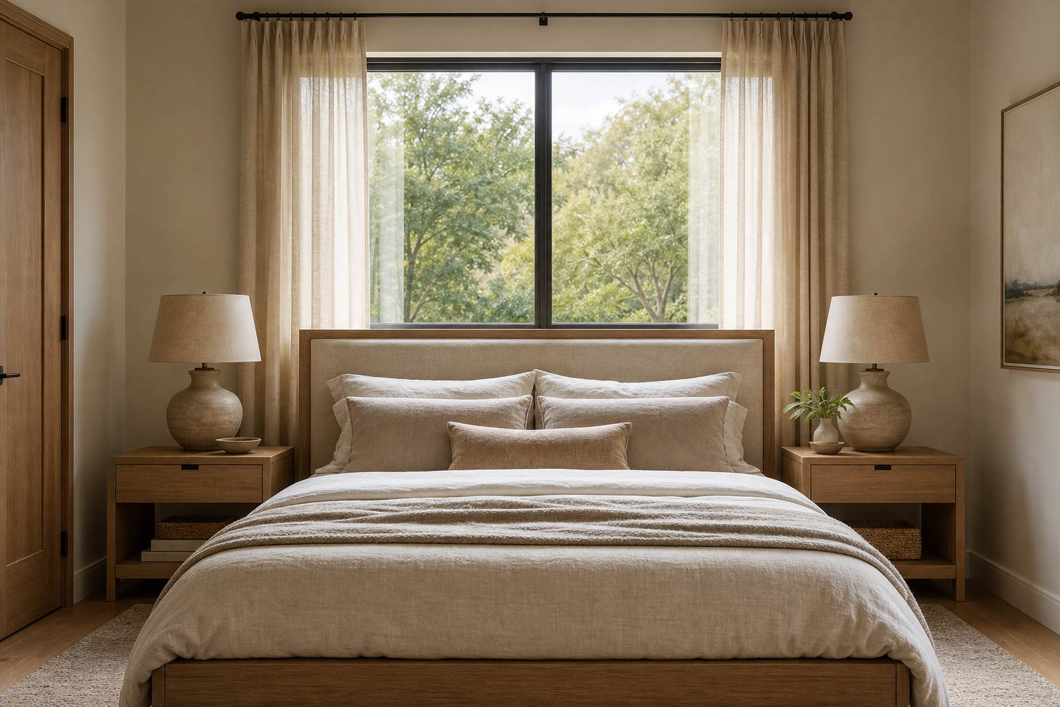 Sample bedroom with the headboard directly below a window, used only to show what a report looks like — not your room.