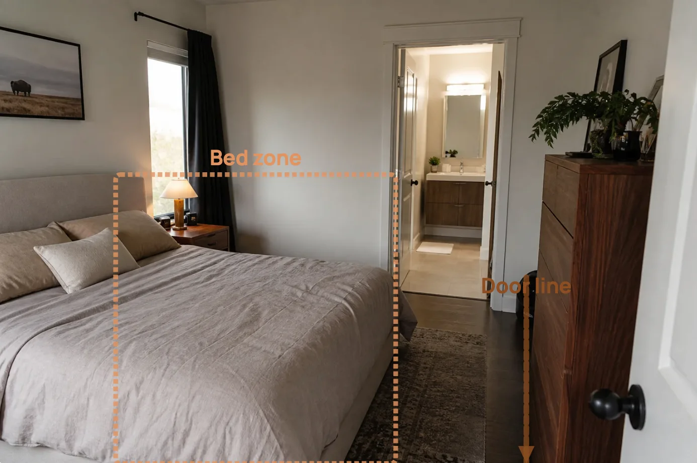 Sample bedroom used only to show what a report looks like — not your room.